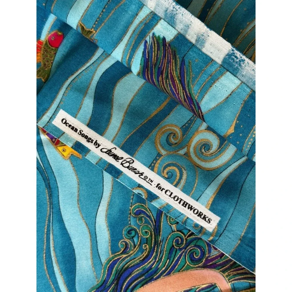 Ocean Songs by Laurel Burch Teal Mermaid Cotton Fabric 2 yards